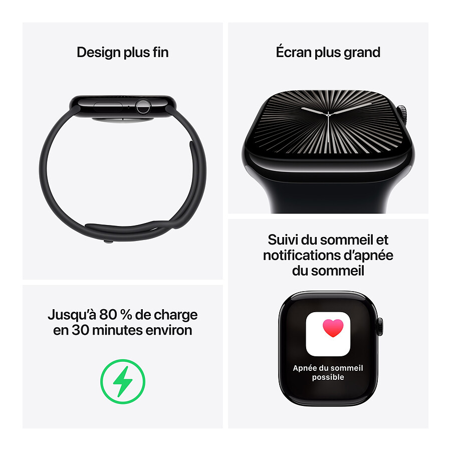Apple Watch Series 10 GPS + Cellular - Aluminium Noir - Bracelet Sport Noir - 46 mm - Taille S/M