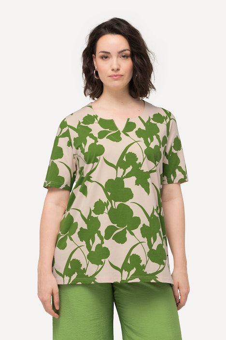 T-Shirt, Blüten, A-Linie, Tunika-Ausschnitt, Halbarm