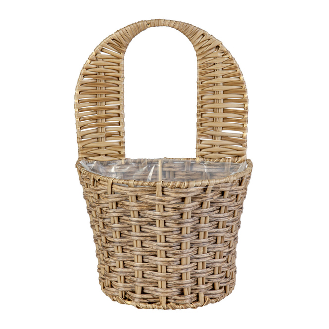 Hängepflanzkorb - grau/braun  - aus Kunststoffrattan - ca. 27 x 18 x 16/33 cm