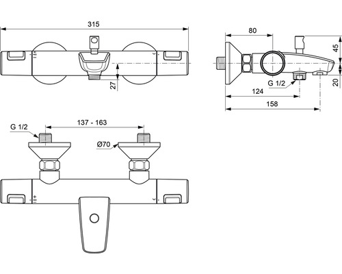Ideal Standard badkraan met thermostaat CERATHERM T25 chroom A7206AA