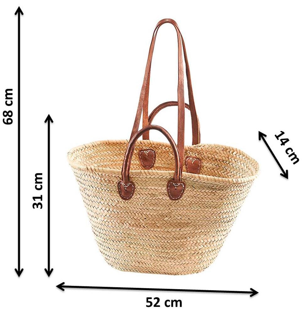 locker Aufbewahrungskorb »Strandtasche, Korbtasche« Palmtasche mit Ledergriffen und Lederhenkeln, Strandkorb im Bohostyle
