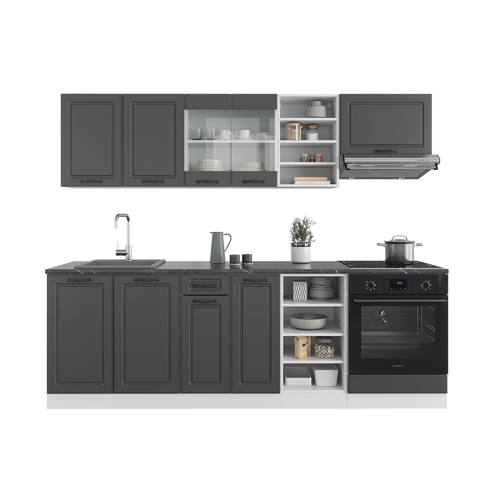 Vicco Küchenzeile Küchenblock Einbauküche R-Line 240 cm Landhaus Weiß Anthrazit Küche