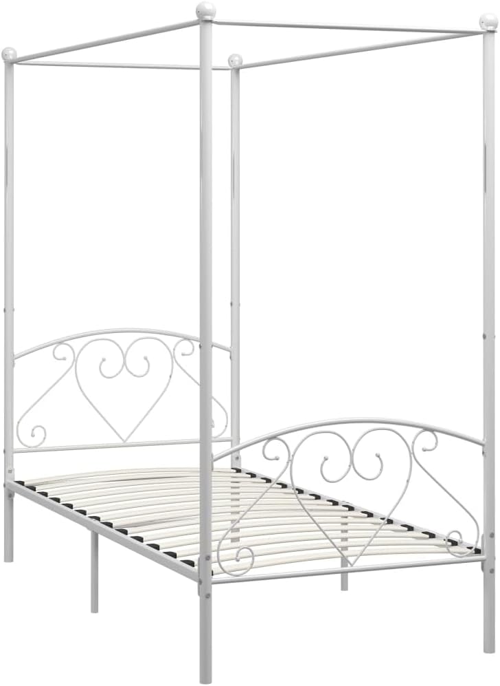 vidaXL Himmelbett Bett Bettgestell Einzelbett Metallbett Bettrahmen Lattenrost Schlafzimmerbett Schlafzimmermöbel Ehebett Weiß 100x200cm