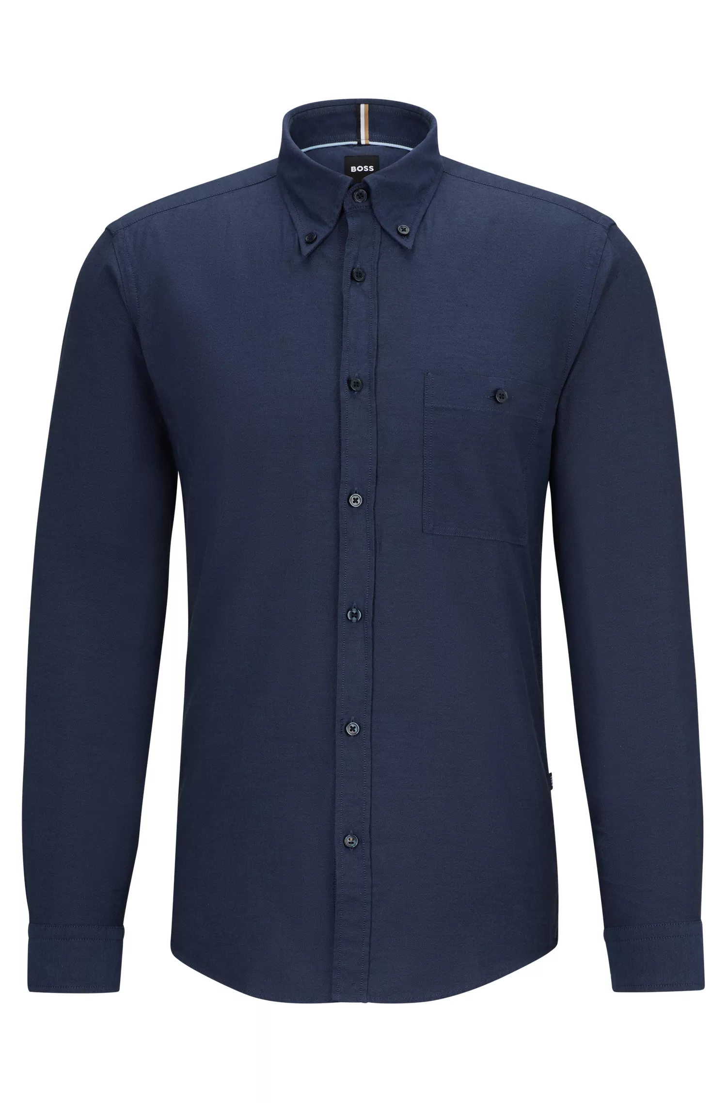 Camisa preta de corte slim da BOSS, confeccionada em algodão Oxford.