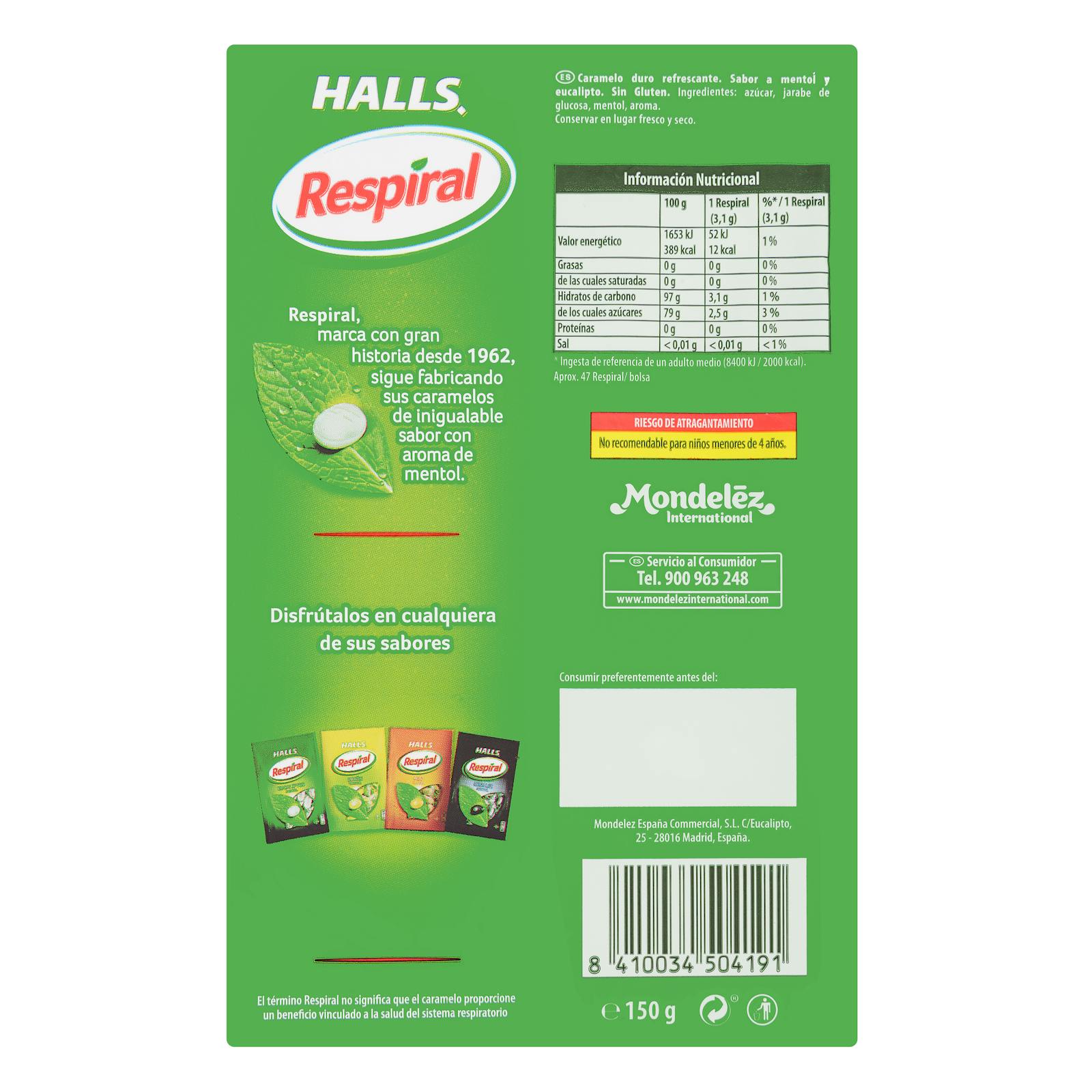 Bonbons à l'eucalyptus et au menthol Respiral Halls