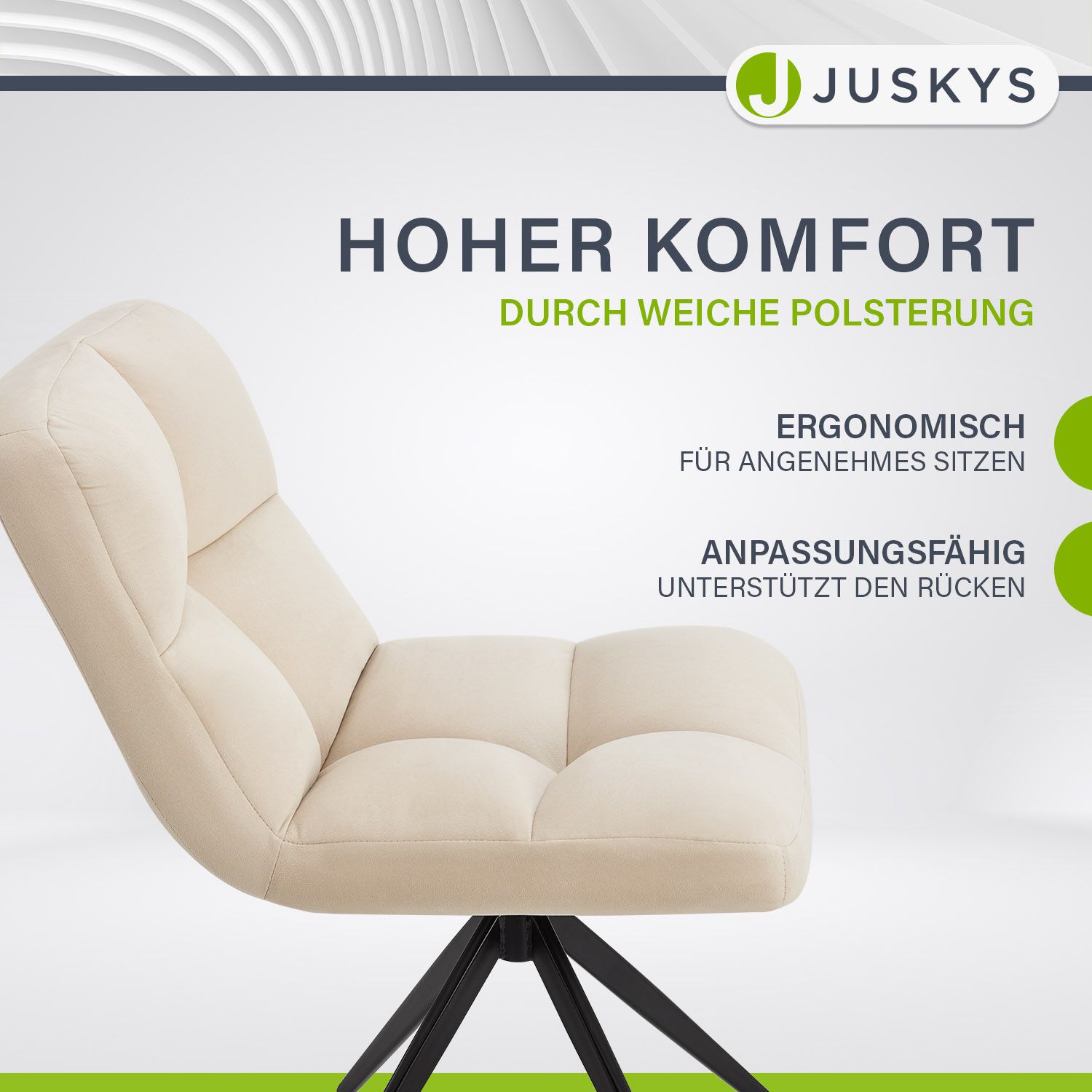 Juskys Drehstuhl Dallas 2er Set - Esszimmerstühle drehbar - Stuhl 120 kg belastbar - Samt Beige