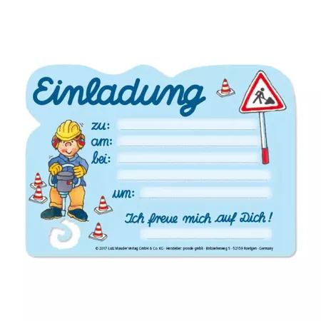 Lutz Mauder Stanzkarte Einladungs-Set Bagger