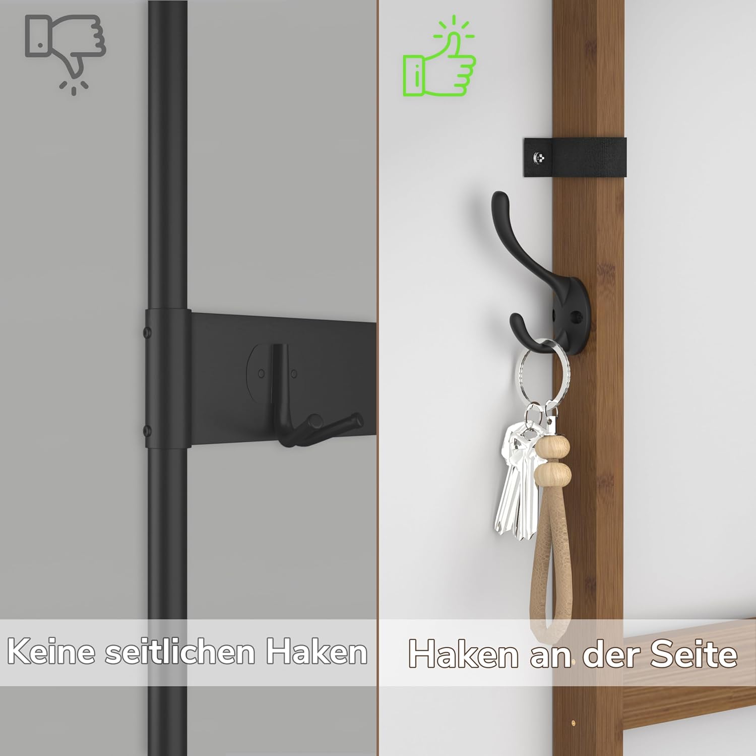 AMBIRD Garderobe aus Bambus Flurbaum mit Schuhbank und Regalen 6-in-1 Garderoben-Ständer mit Aufbewahrungstaschen und 14 Haken | Großformatige Maße in Braun, 119x40x180 cm