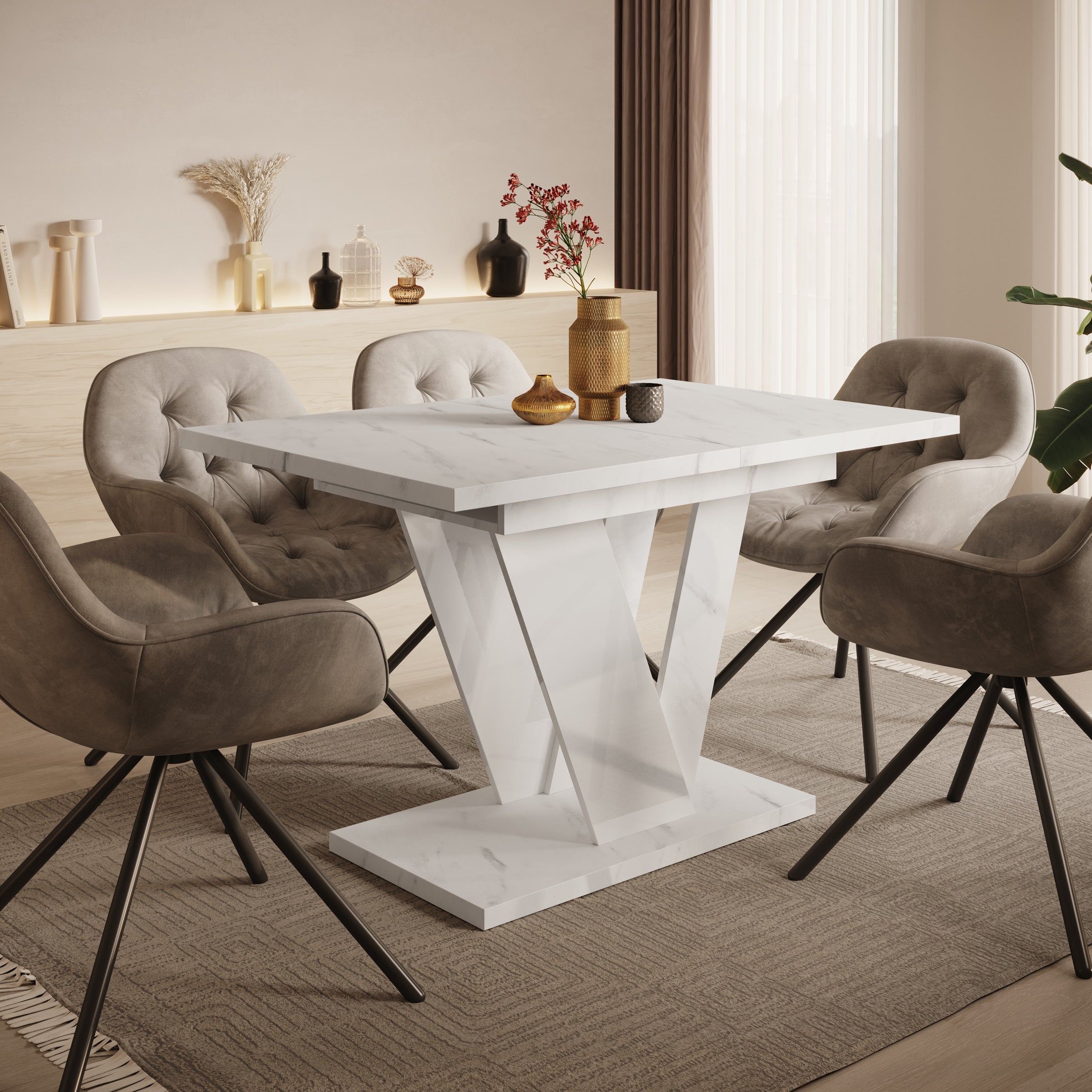 Meubella - Eetkamertafel Dayman - Wit marmer - 160 cm - Uitschuifbaar