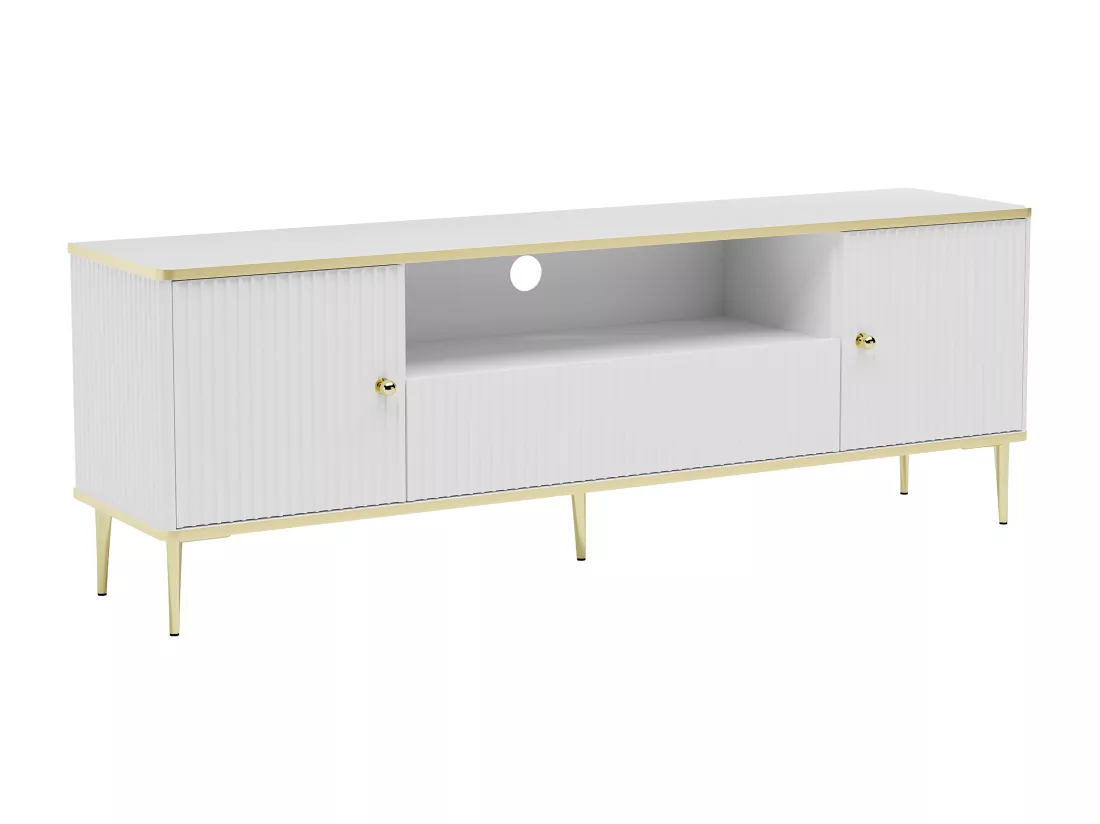 Meuble TV avec 2 portes, 1 tiroir et 1 niche en MDF et acier - Blanc et doré - SINEAD de Pascal MORABITO