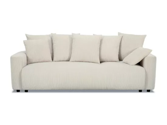 Canapé convertible 3 places en velours côtelé beige avec coffre de rangement - Uma