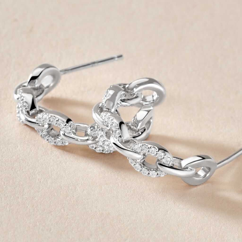 Créoles Trait D'union Argent Blanc Oxyde De Zirconium