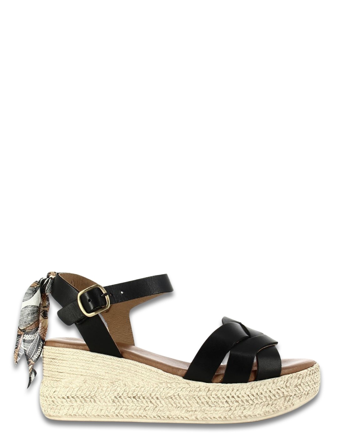 goodstep Sandales Compensées Chantal Cuir Noir et Foulard