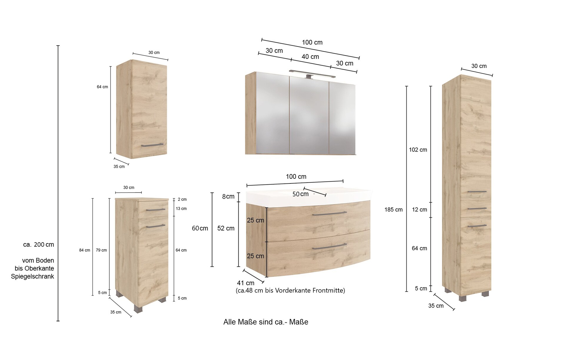 Badkombination Limburg braun 160 cm 5-teilig B/H/T 160x200x50 cm