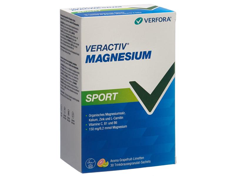 Veractiv Magnesium Sport 30 Beutel Veganes Nahrungsergänzungsmittel mit Magnesium und Vitaminen