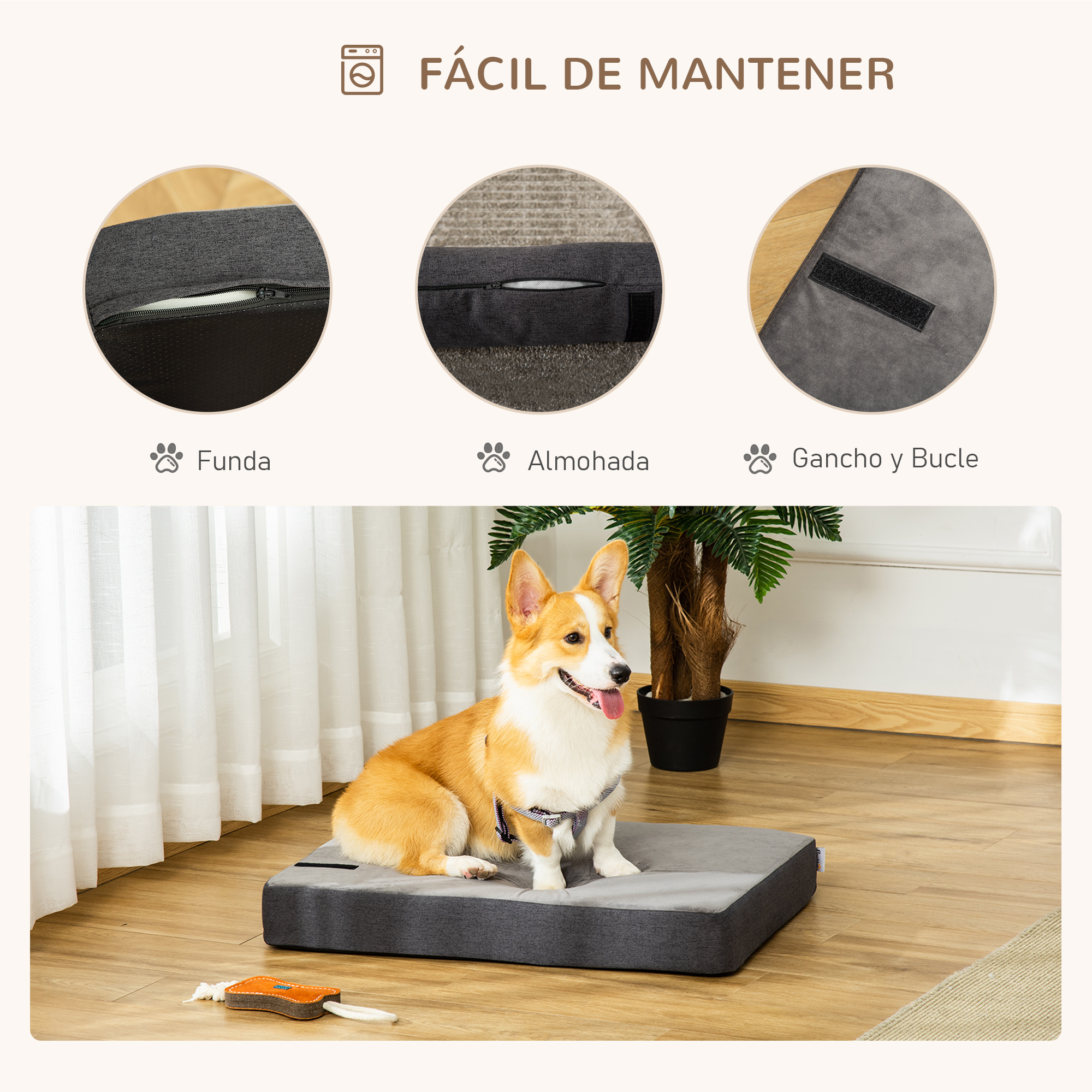 Cama ortopédica lavável Pawhut para cães, cor cinza.