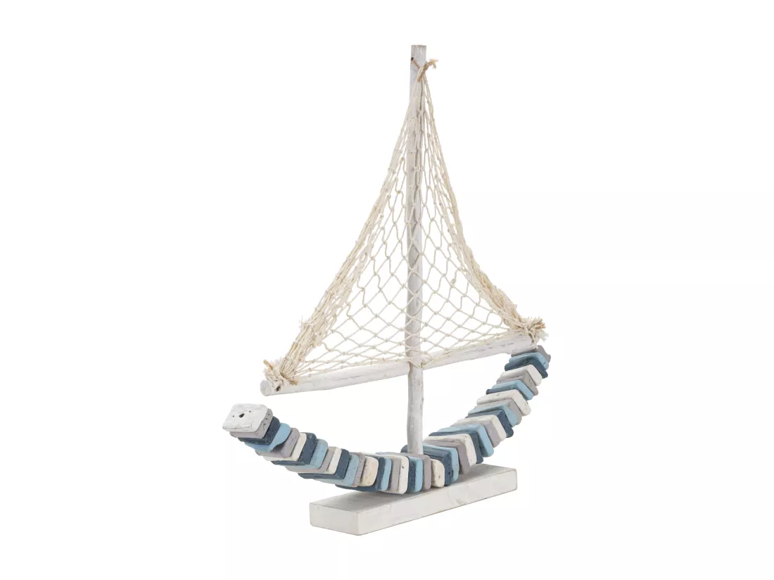 Bateau en bois bleu 45x7x45 cm
