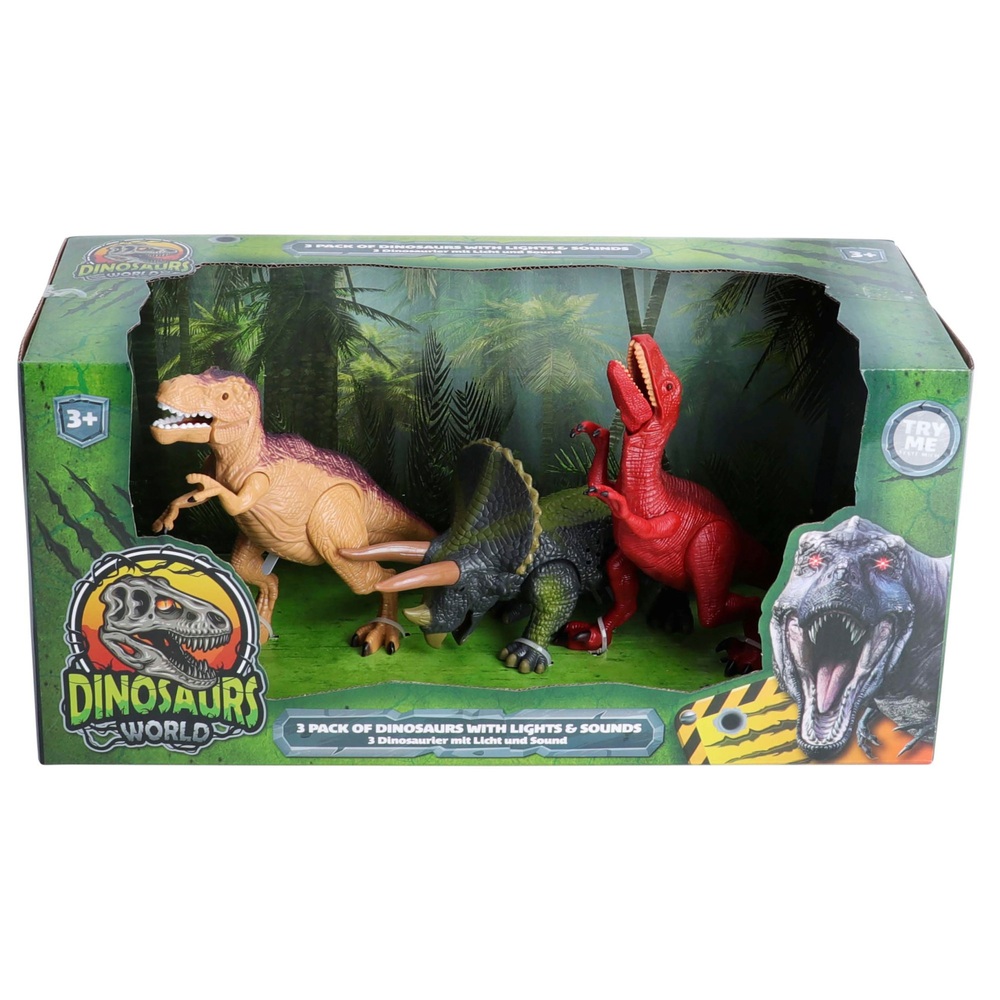 3er-Pack Dinosaurier mit Licht und Sound