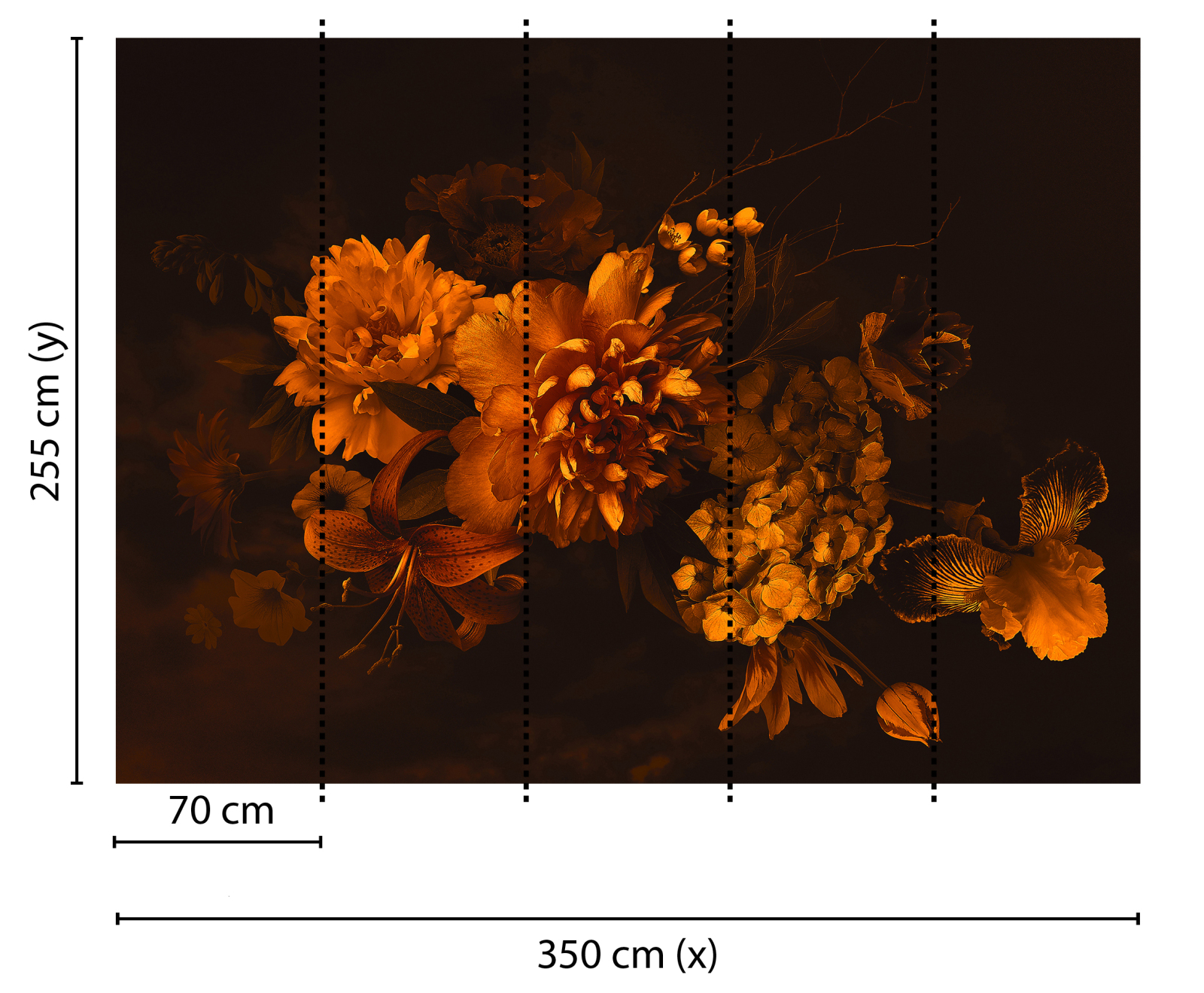 Fototapete DESIGNWALLS - orange-schwarz - Blumen - 2,55 Meter