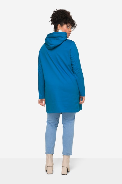Long-Hoodie, Kapuze, Zierbänder, Langarm