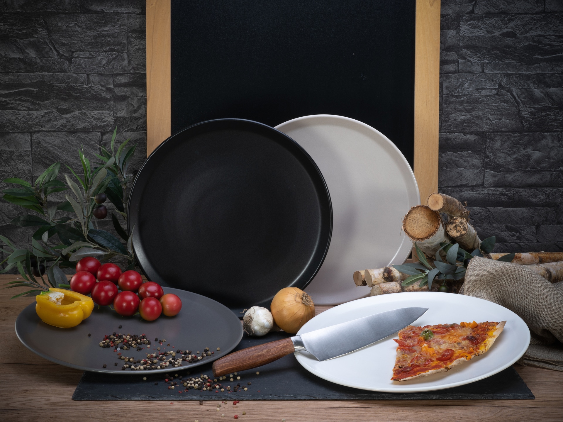 CreaTable Pizzateller XL MANHATTAN 6er Set 33 cm schwarz