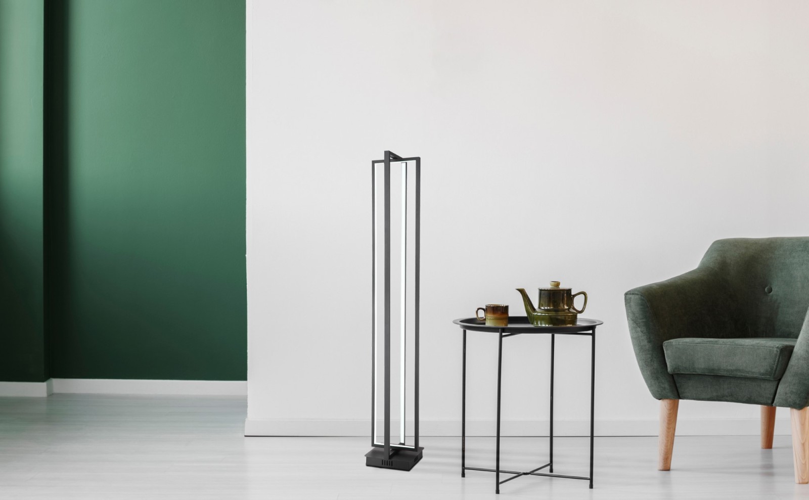 LED-Stehleuchte - schwarz matt - opal - mit Fernbedienung
