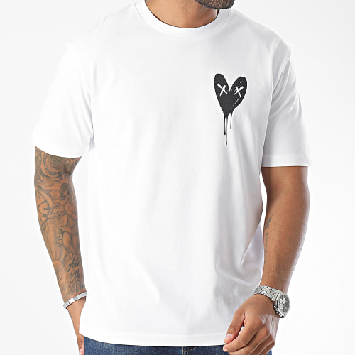 Tee Shirt Oversize Large Heart Series Black Blanc
