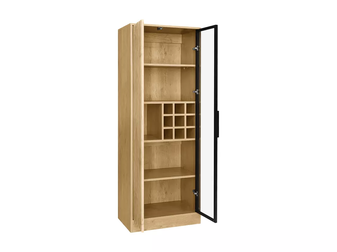 Vitrine H 160cm avec LED - 2 portes avec compartiments - Naturel