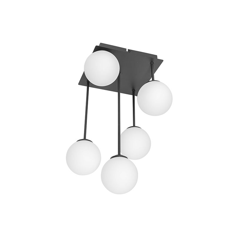 Moderne plafondlamp zwart met opaal glas 5-lichts  - Athens