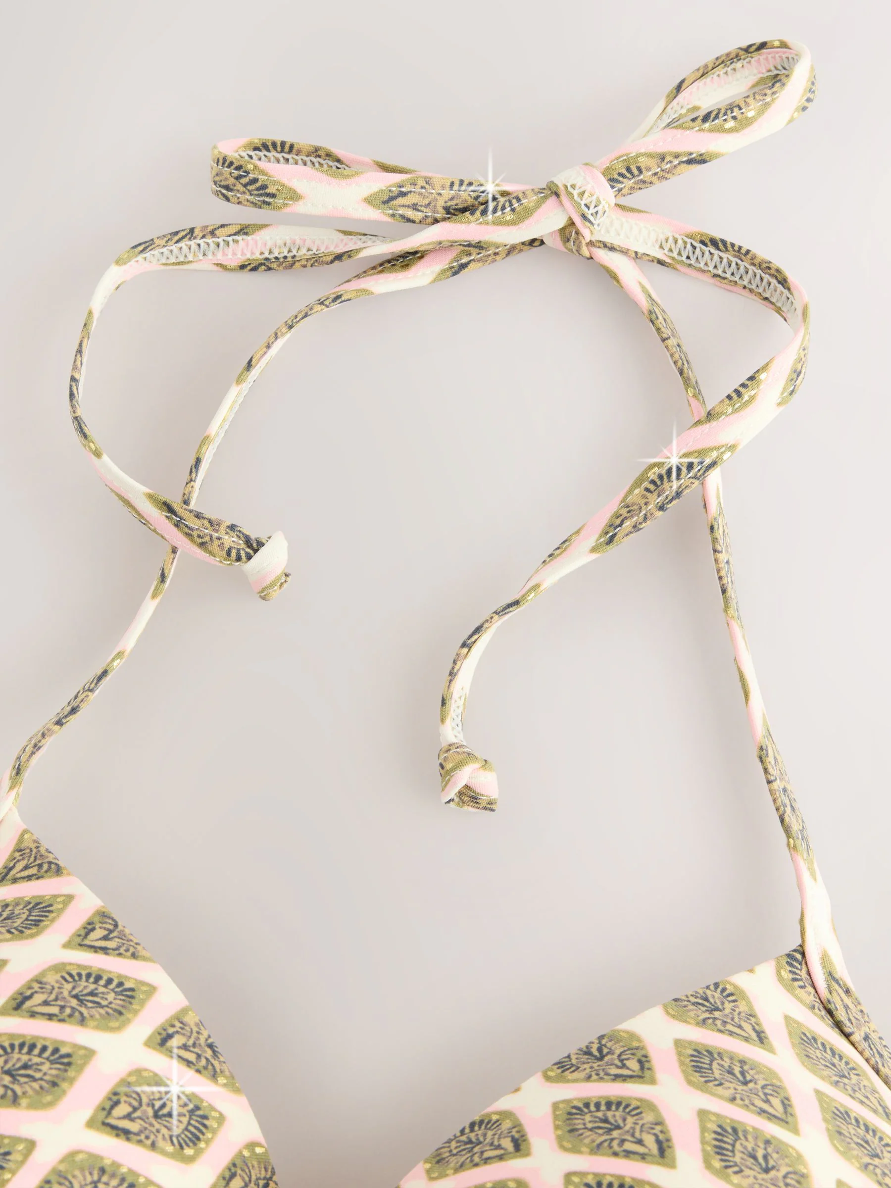 Houtblok Khaki Groen/Cream folie - Bikinibeugeltop met vulling en lage decolleté