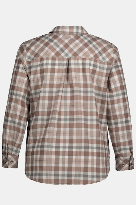 Bluse, Karo, Hemdkragen, Langarm