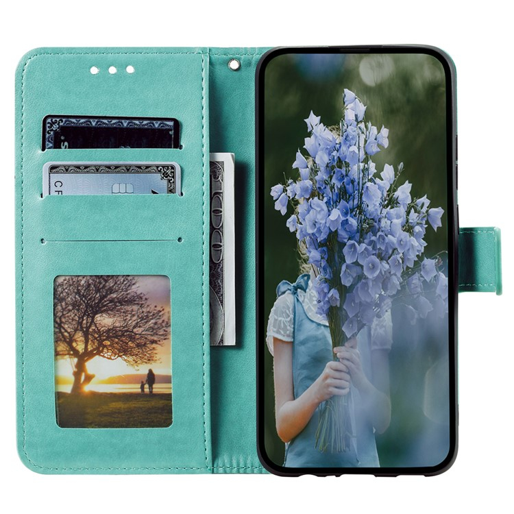 Samsung Galaxy A36 Leder Tasche Wallet - Mandala Flowers Imprint - Grün
