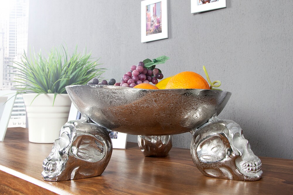 riess-ambiente Obstschale SKULL - 35cm silber Aluminium Totenkopf Schale