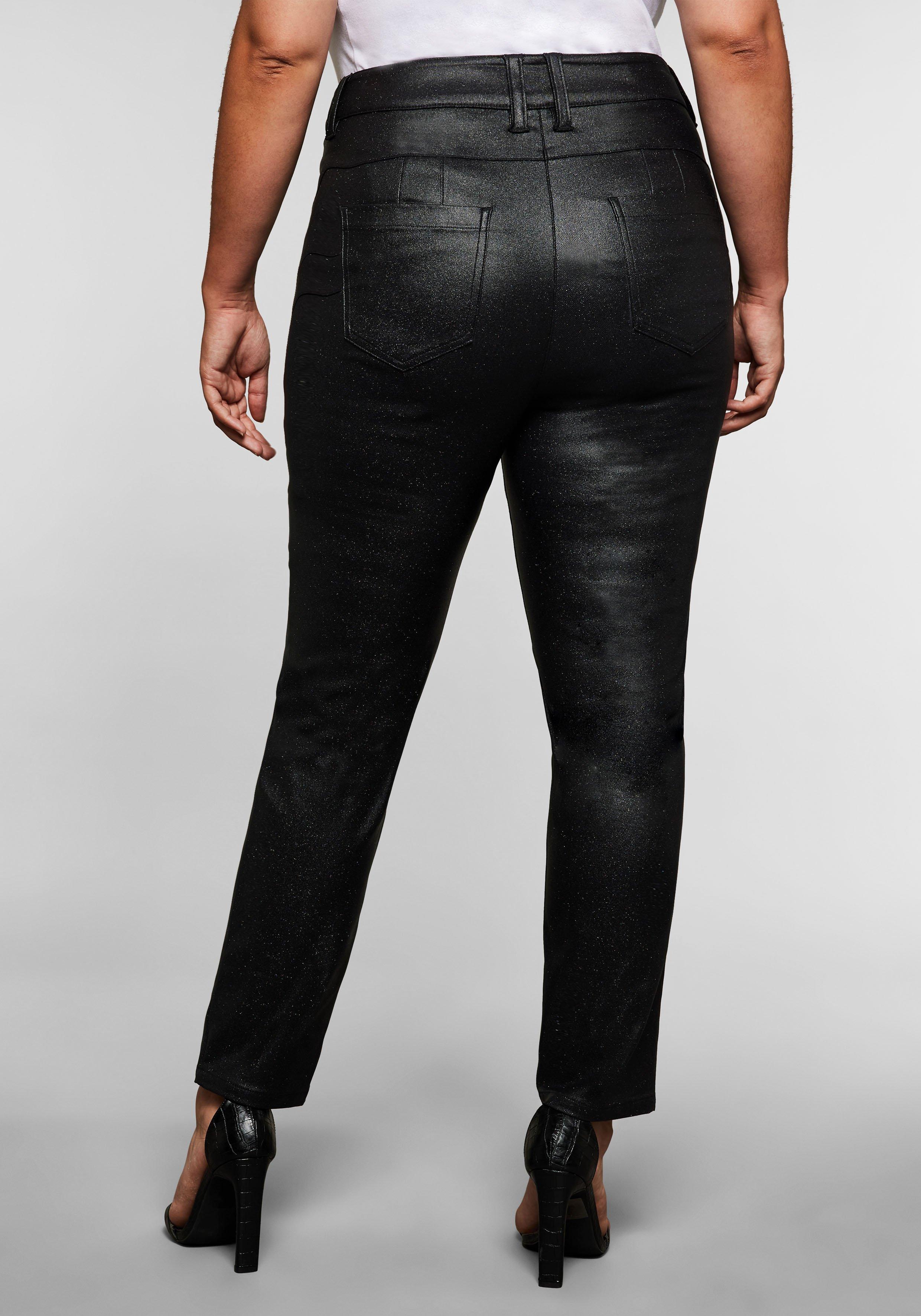 Schmale Hose mit Glitzerdruck-Beschichtung