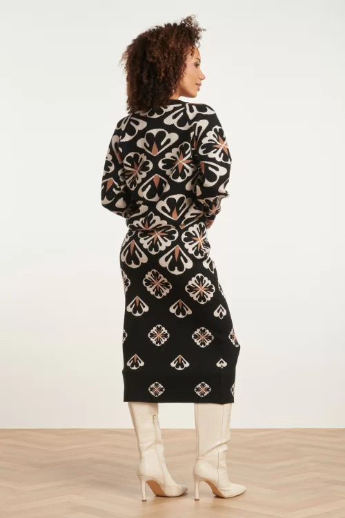 Smashed Lemon Daisy floral gebreide rok in zwart en crème