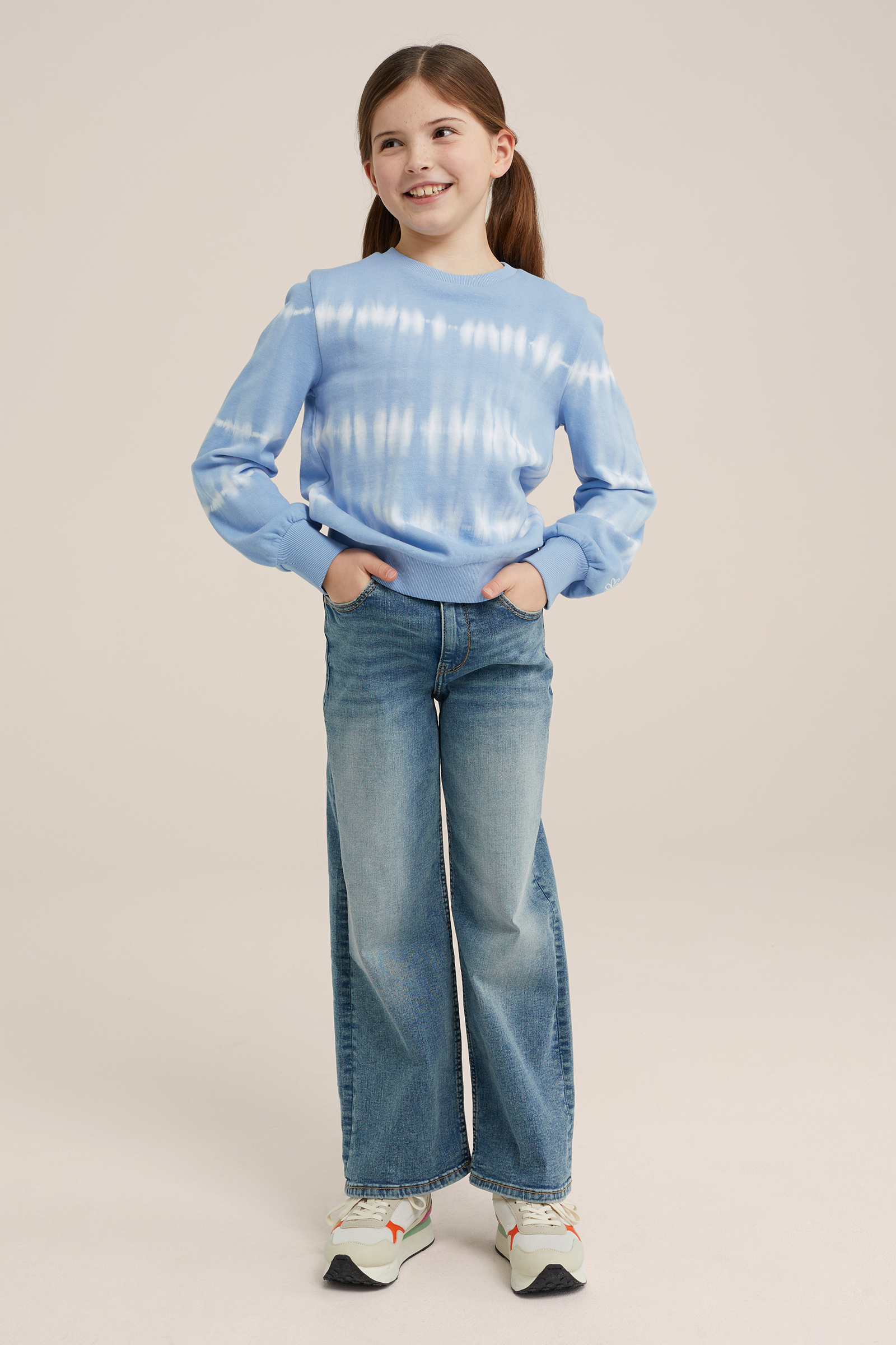 Meisjes sweater met tie-dye WE Fashion Lichtblauw
