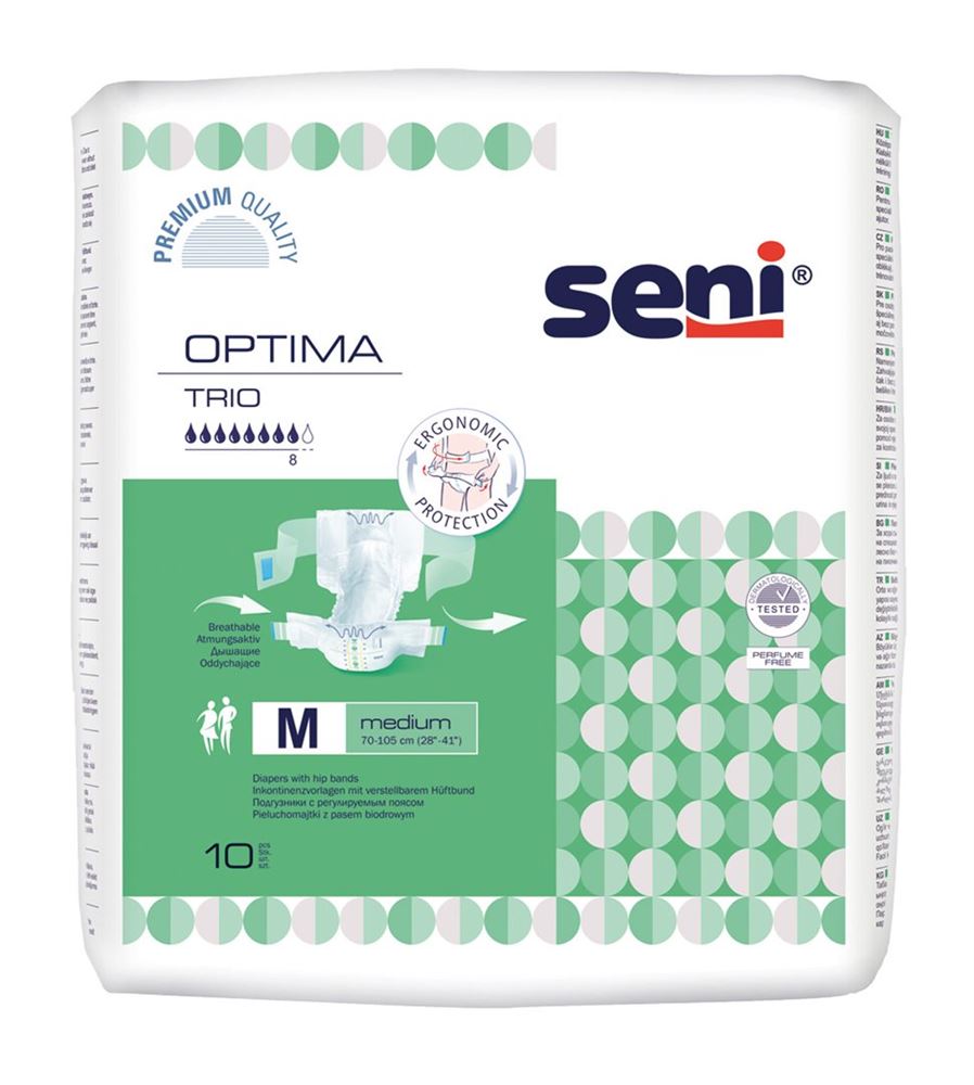 Seni Optima Trio Vorlagen M mit Hüftbund atmungsaktiv Hüftumfang 70-105cm 8 Tropfen 10 Stk