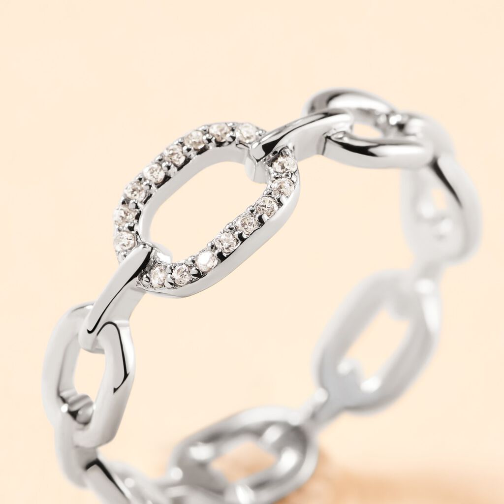 Bague Trait D'union Argent Blanc Oxyde De Zirconium