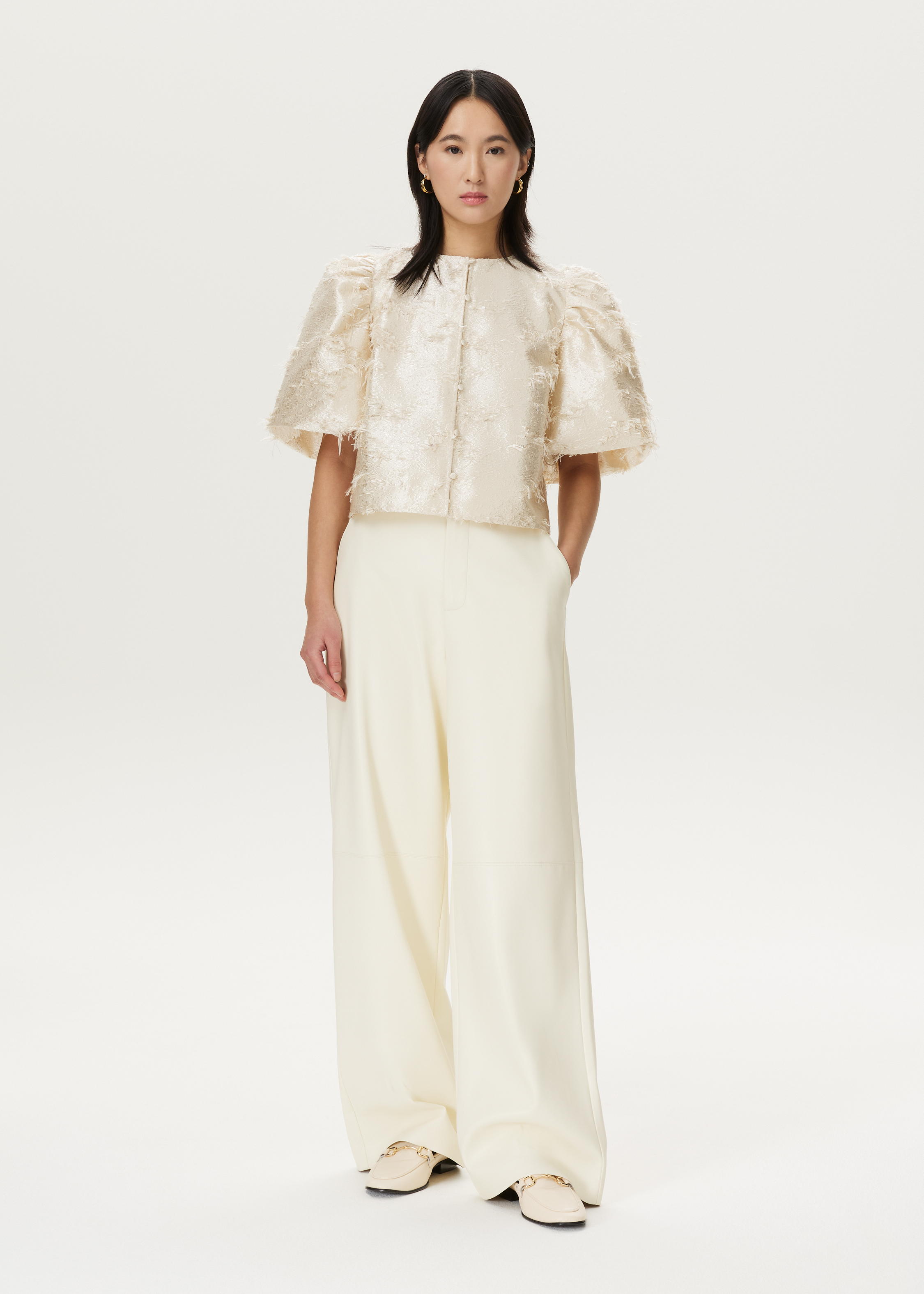 Jacquard blouse met rafels