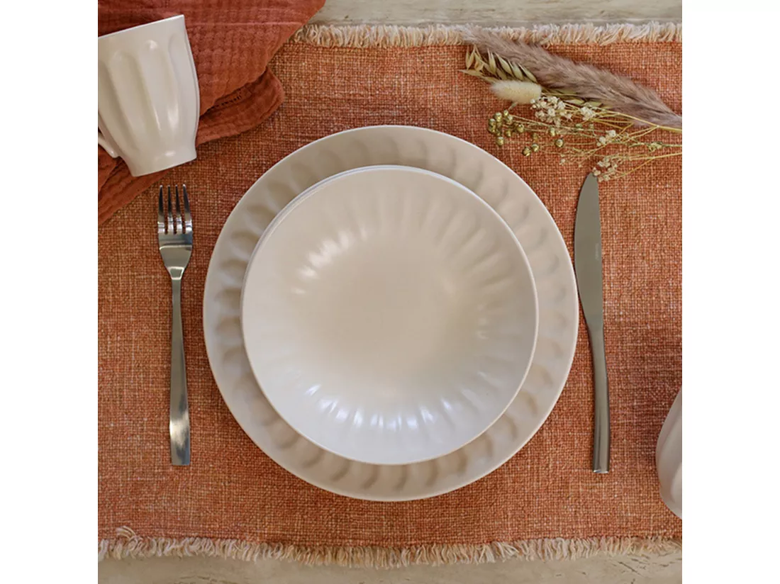 Novastyl - Lot 6 Assiettes Creuses Bistrot 22cm En Faience Creme