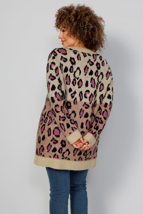 Strickjacke, Colorblocking, Animalmuster