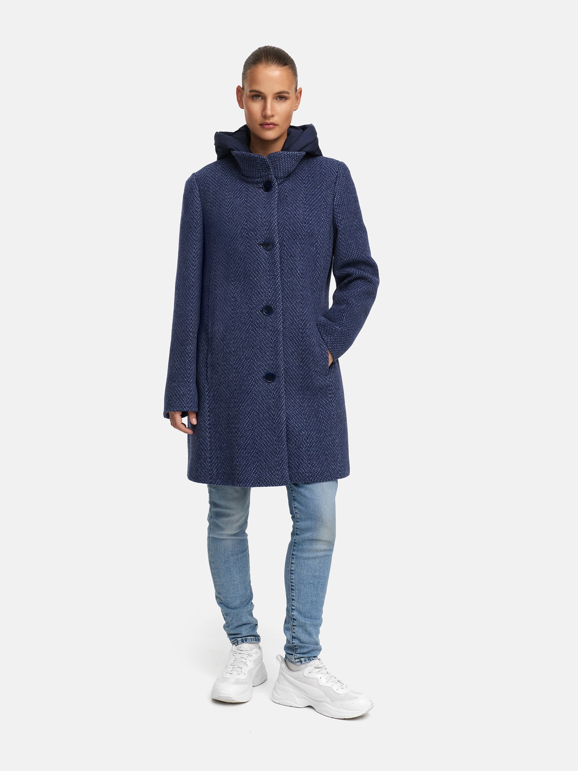 MANISA Wolljacke mit Kapuze mit Stehkragen und Kapuze, in Tweed-Optik