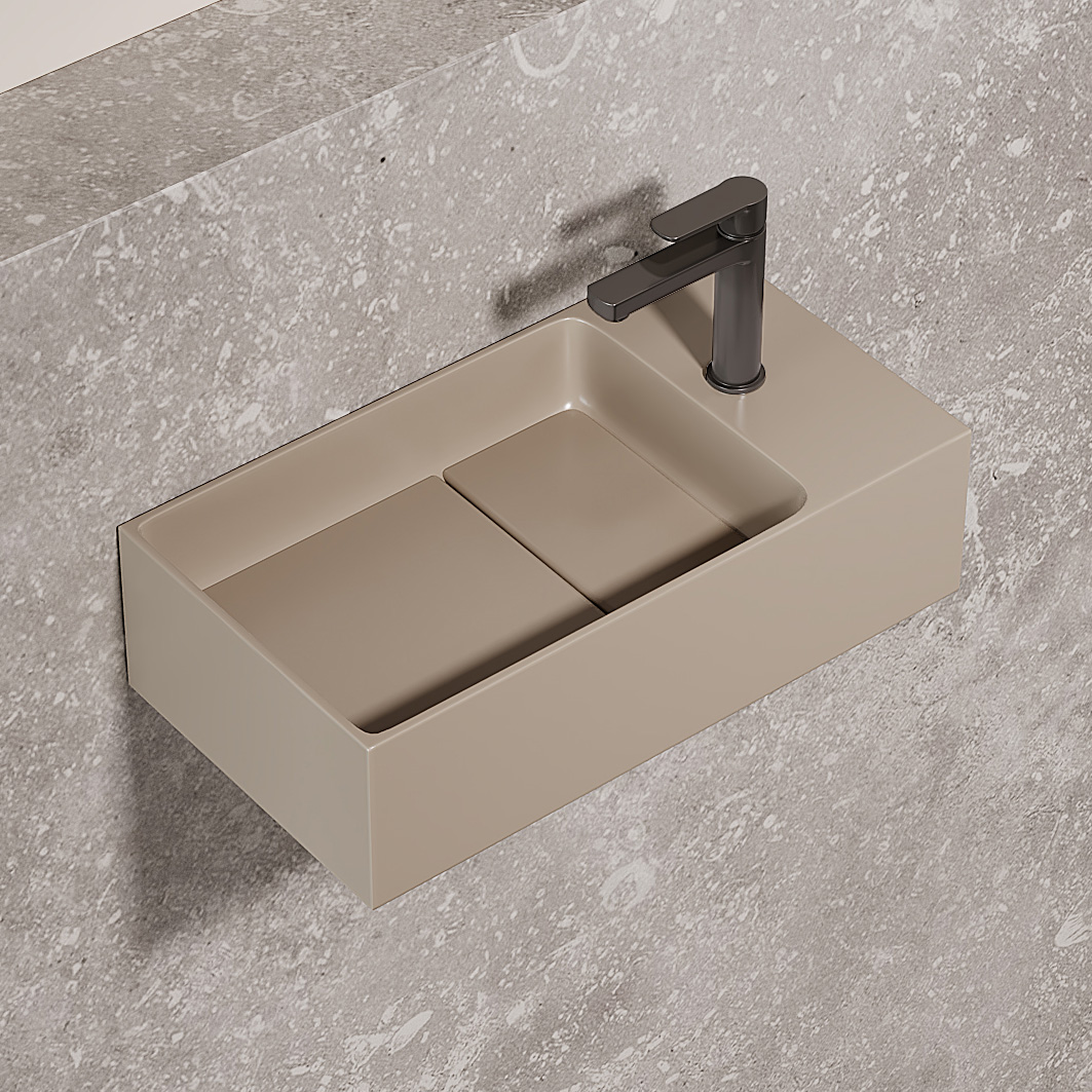 Saniclear Itsie fontein licht ivoor met kraangat rechts 39x22x10cm