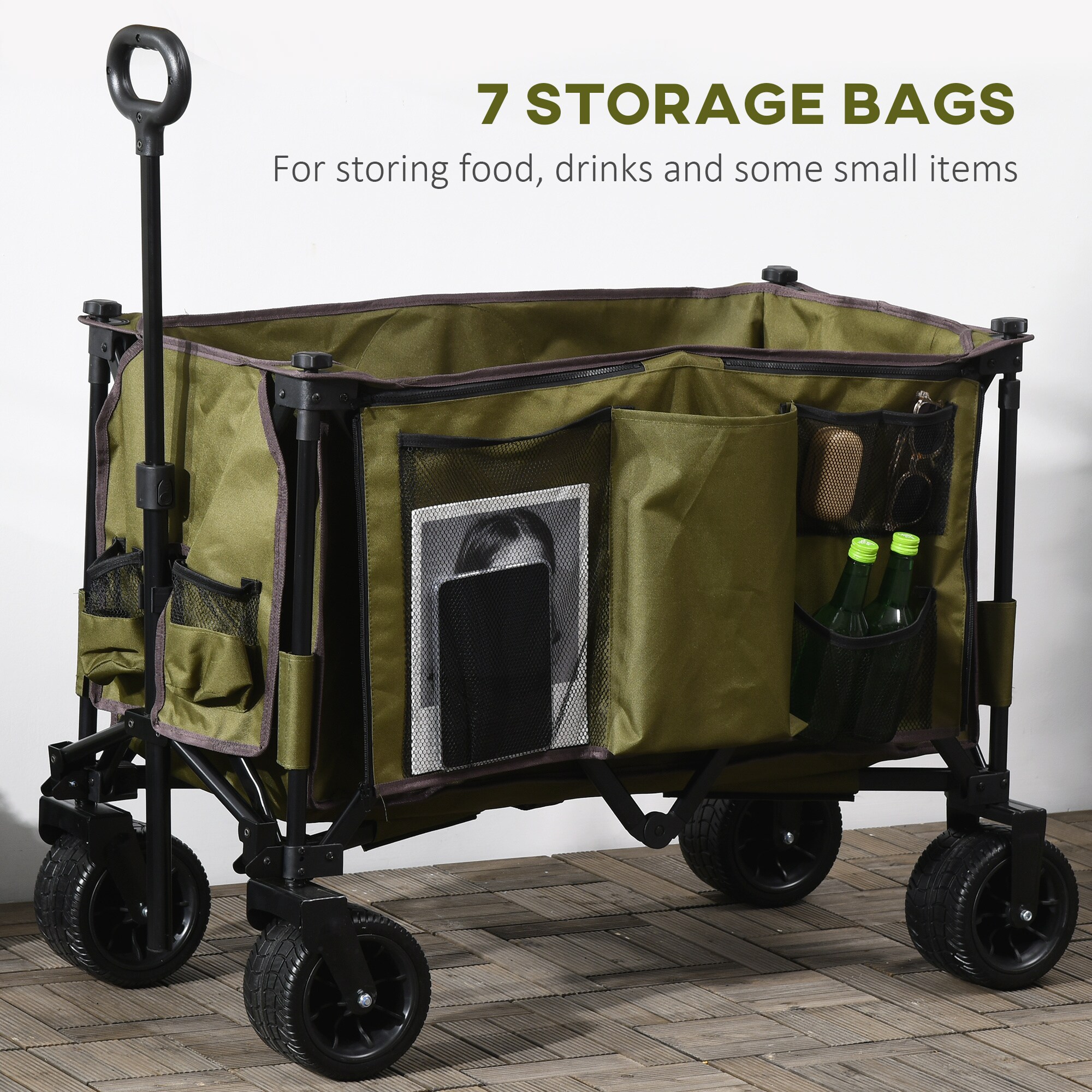 Outsunny Bollerwagen mit Seitentasche grün 100L x 48B x 100,5H cm