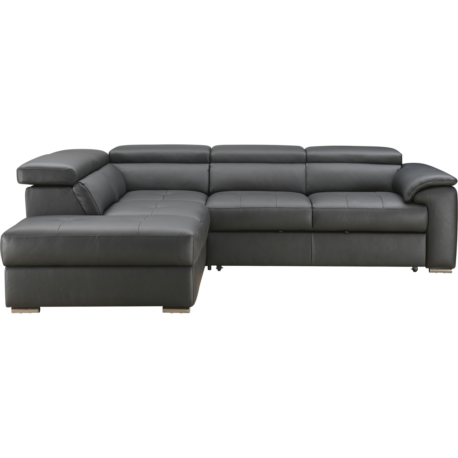 Ecksofa Miro, Spaltleder schwarz, Ottomane links