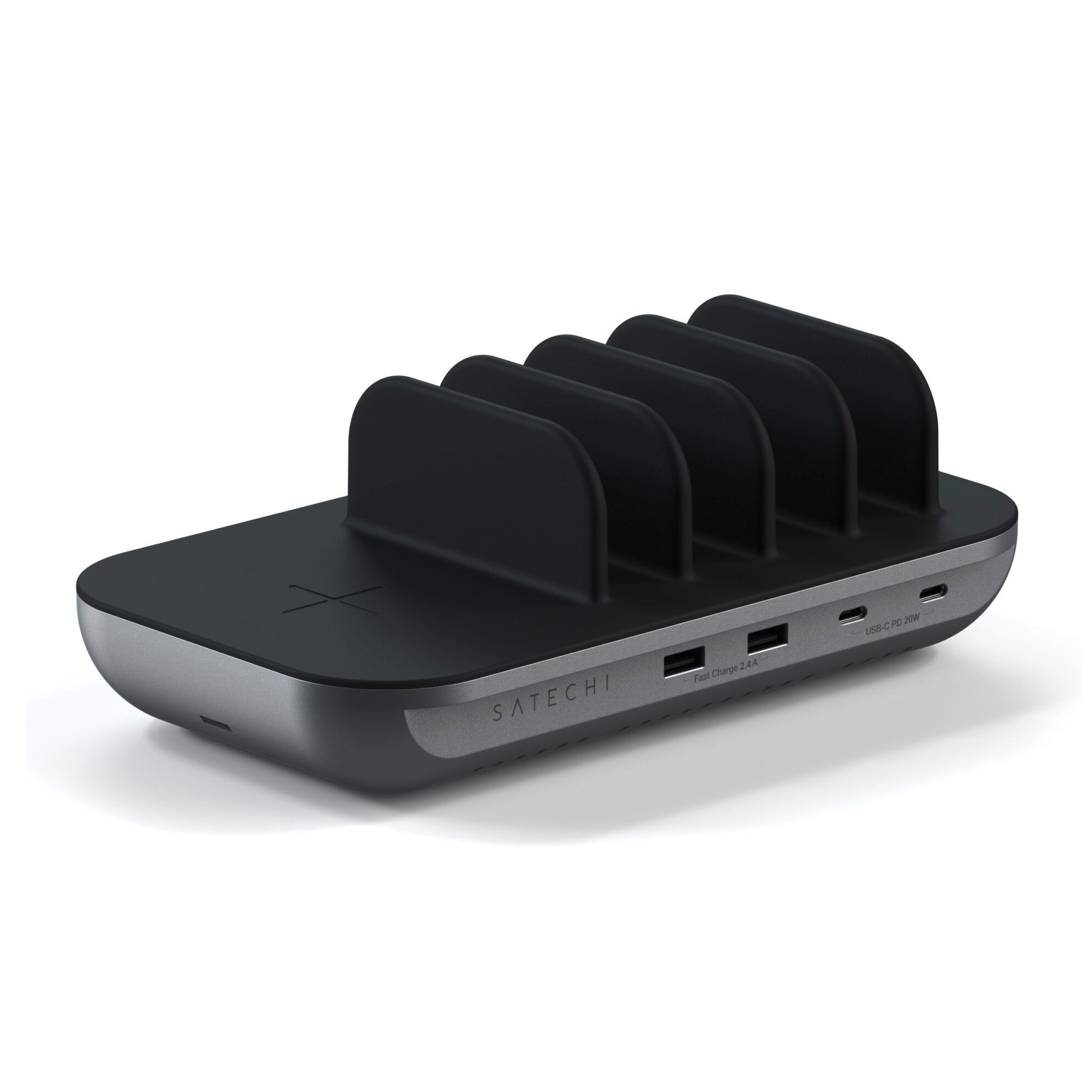 (70W) Qi Wireless Ladepad   4-fach USB Multi-Dockingstation Ladestation Halterung (ST-WCS5PM-EU) - Space Gray