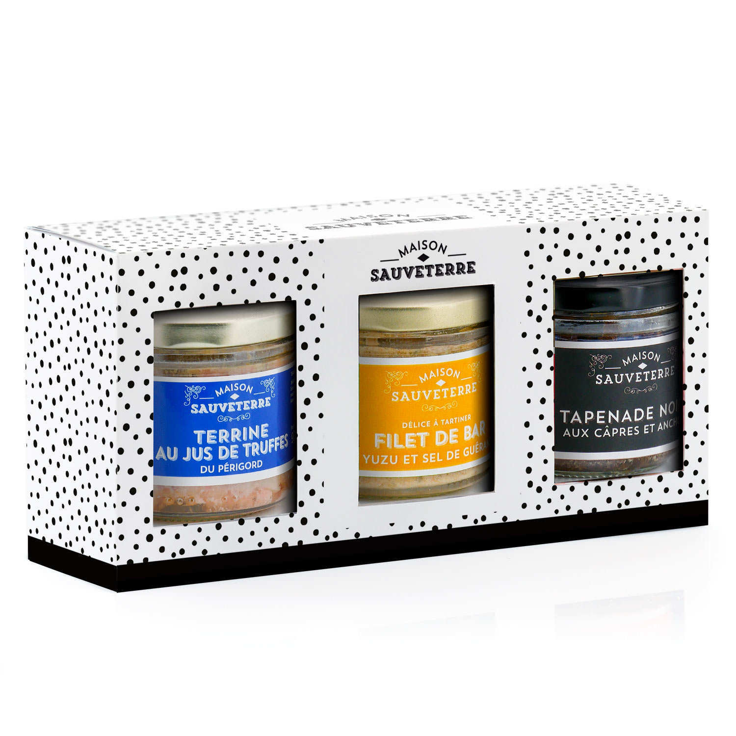 Assortiment de 3 terrines (poisson, viande, légumes)