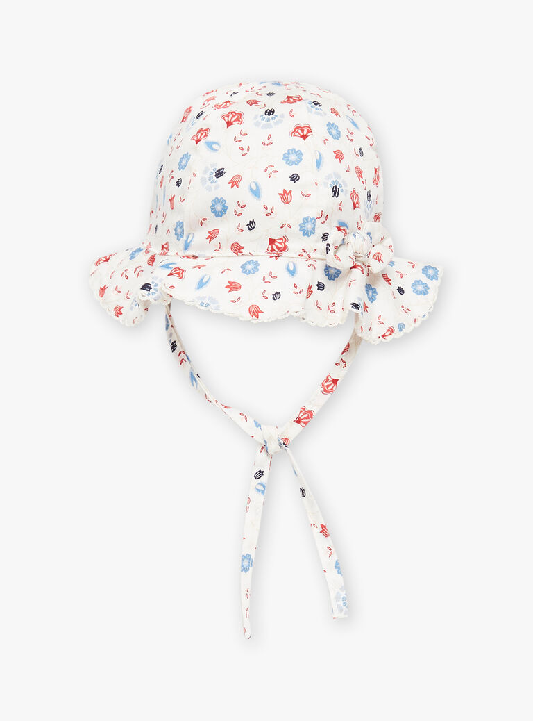 Chapeau volanté écru à fleurs
