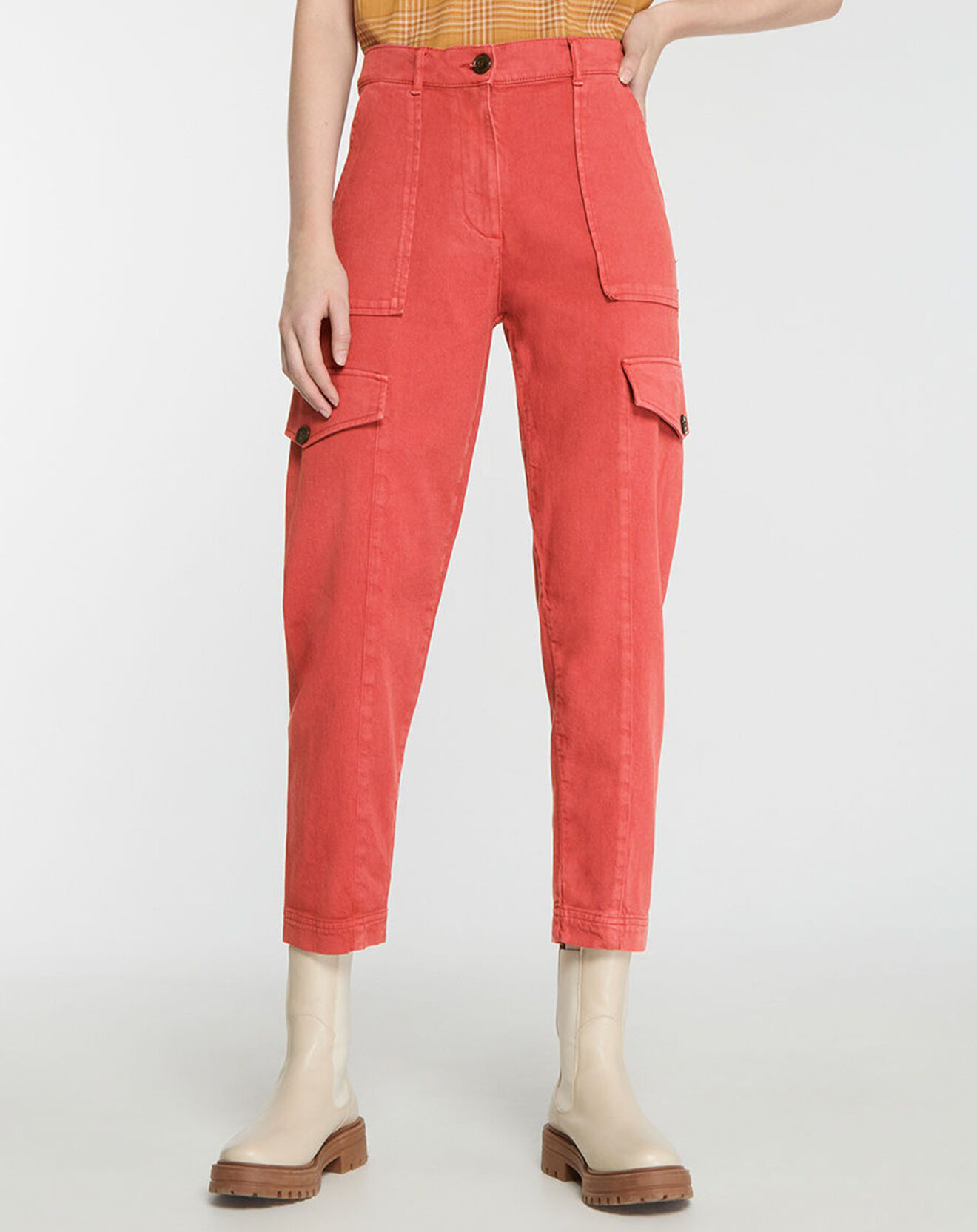 Galeries Lafayette Pantalon cargo en Twill de Coton recyclé Robin rouge foncé