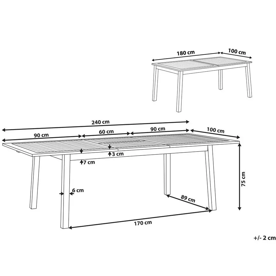 CESANA - Tuintafel - Donkerhout - 100 x 180/240 cm - Acaciahout